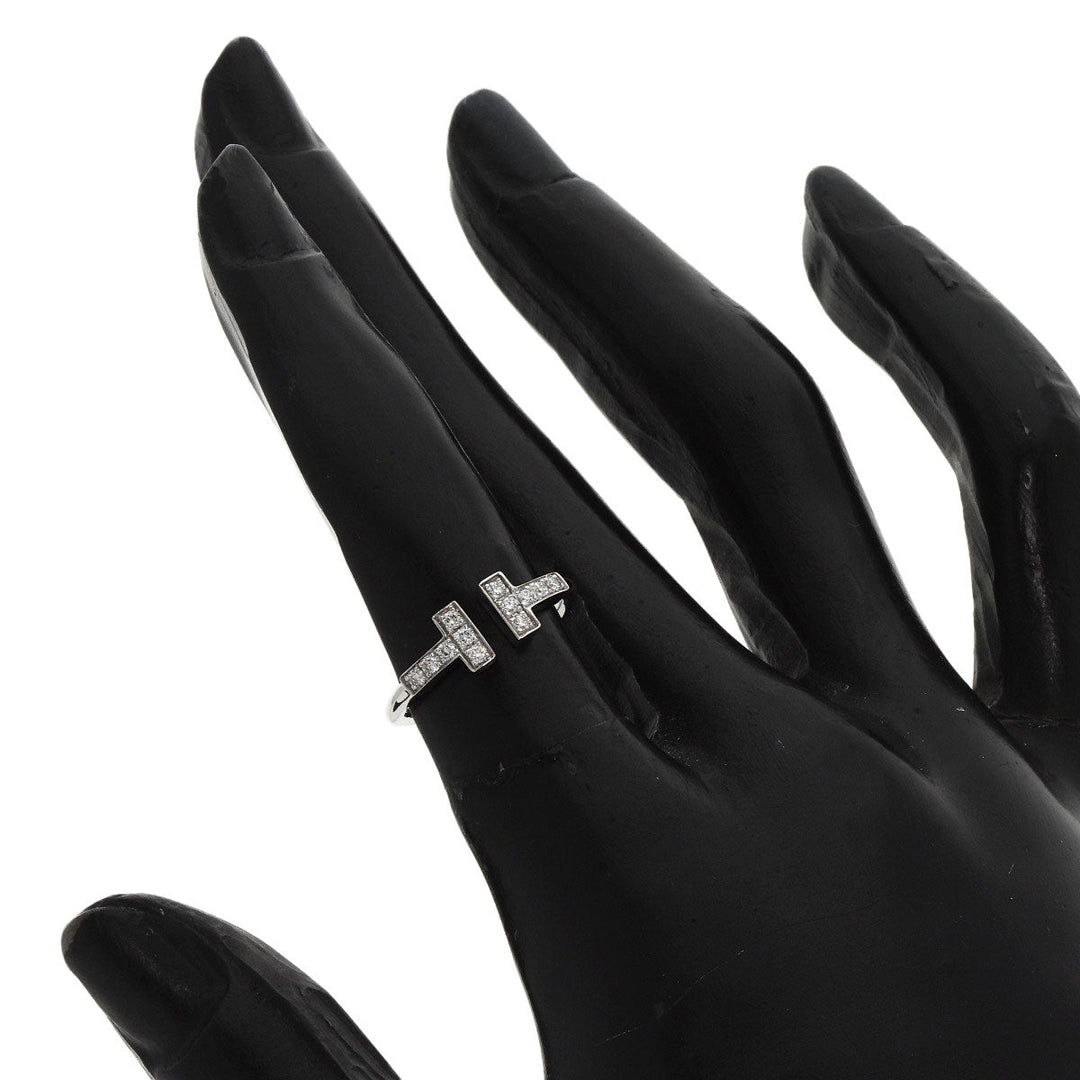 TIFFANY&Co. Ring K18WG Silver T wire diamond Women Used Authentic