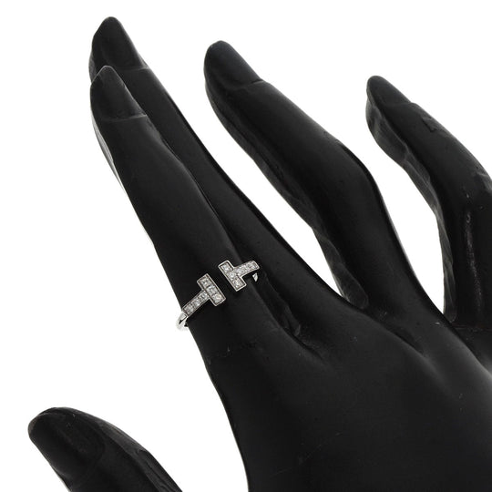 TIFFANY&Co. Ring K18WG Silver T wire diamond Women Used Authentic