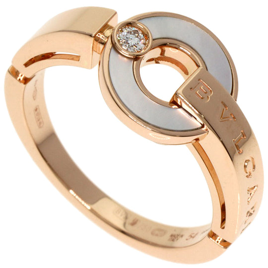 BVLGARI Ring 18K Pink Gold gold Openwork Diamond Shell #54 Women Used Authentic