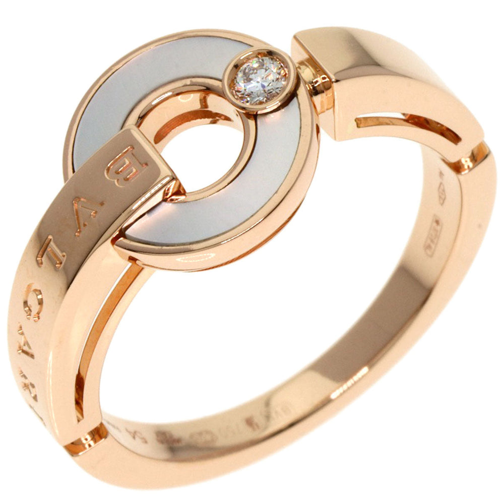 BVLGARI Ring 18K Pink Gold gold Openwork Diamond Shell #54 Women Used Authentic