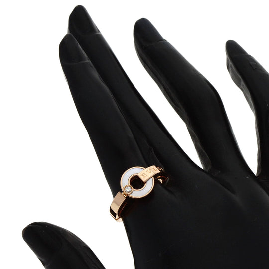 BVLGARI Ring 18K Pink Gold gold Openwork Diamond Shell #54 Women Used Authentic