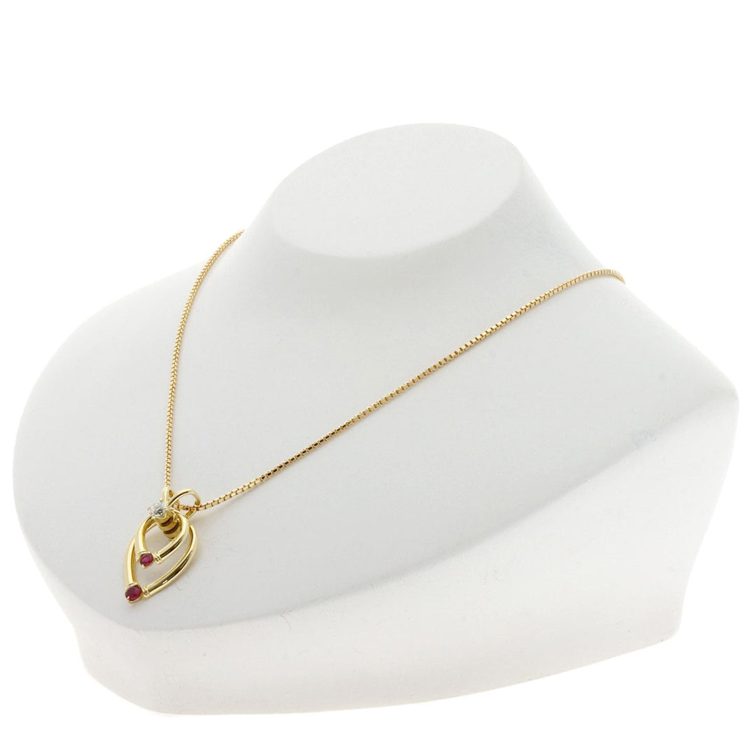 WALTHAM Necklace 18K Yellow Gold gold Swing Ruby Diamond Women Used Authentic