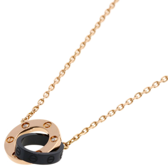 CARTIER Necklace 18K Pink Gold gold Love Circle 3P Diamond Ceramic