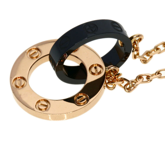 CARTIER Necklace 18K Pink Gold gold Love Circle 3P Diamond Ceramic
