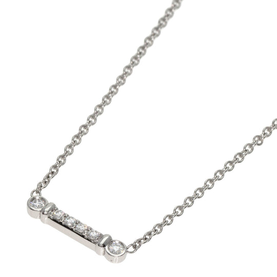 TIFFANY&Co. Necklace PT950 Silver Fleur de lis key bar diamond Women Used Authentic