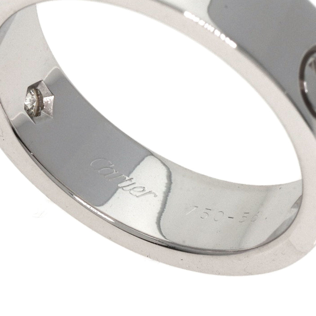 CARTIER Ring K18WG Silver Love Ring 3P Diamond #56 Women Used Authentic