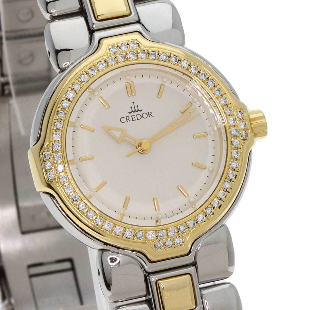 SEIKO Watches Quartz GSAB004 Stainless Steel, SSxK18YG, Diamond Bezel gold CREDOR diamond bezel Ivory dial Women Used Authentic