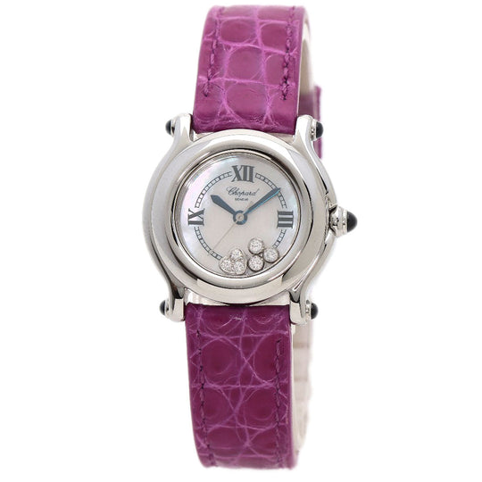 Chopard Watches Quartz 27/8245-23 Stainless Steel, Leather Silver Happy sport diamond White shell dial Women Used Authentic