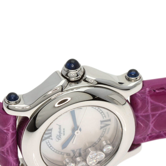 Chopard Watches Quartz 27/8245-23 Stainless Steel, Leather Silver Happy sport diamond White shell dial Women Used Authentic