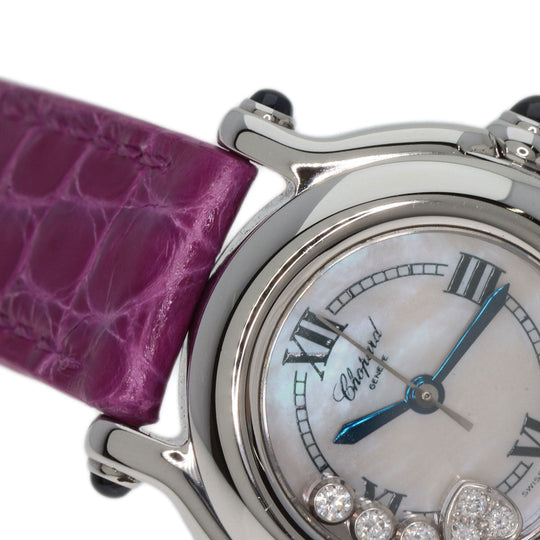 Chopard Watches Quartz 27/8245-23 Stainless Steel, Leather Silver Happy sport diamond White shell dial Women Used Authentic