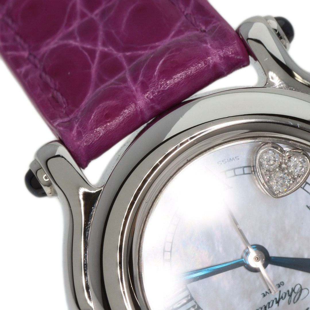 Chopard Watches Quartz 27/8245-23 Stainless Steel, Leather Silver Happy sport diamond White shell dial Women Used Authentic