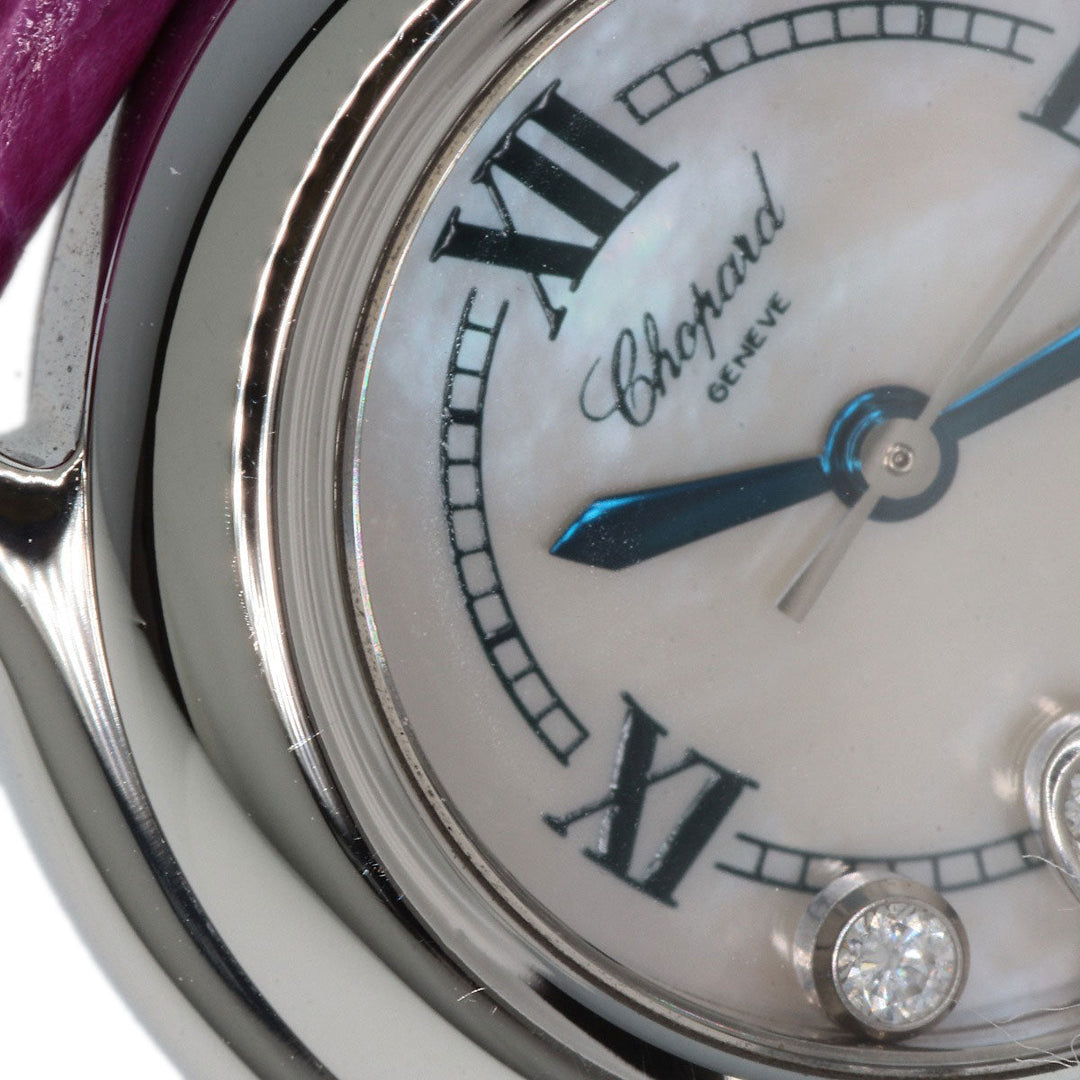 Chopard Watches Quartz 27/8245-23 Stainless Steel, Leather Silver Happy sport diamond White shell dial Women Used Authentic
