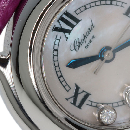 Chopard Watches Quartz 27/8245-23 Stainless Steel, Leather Silver Happy sport diamond White shell dial Women Used Authentic