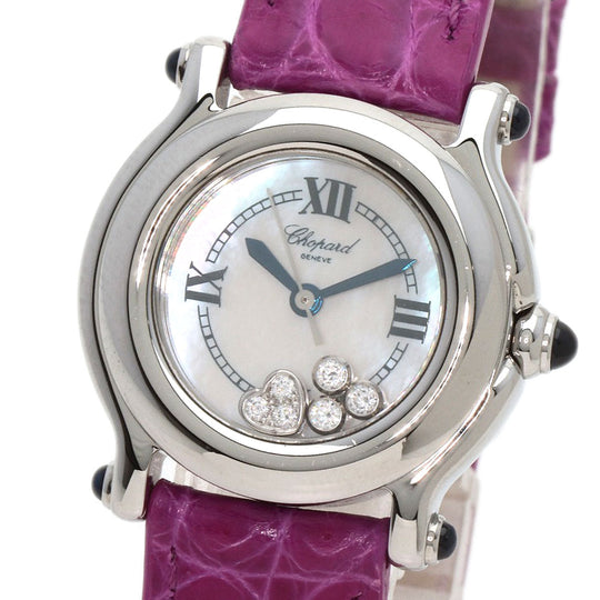 Chopard Watches Quartz 27/8245-23 Stainless Steel, Leather Silver Happy sport diamond White shell dial Women Used Authentic