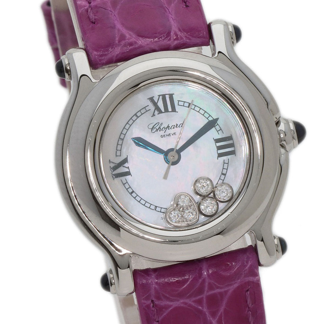 Chopard Watches Quartz 27/8245-23 Stainless Steel, Leather Silver Happy sport diamond White shell dial Women Used Authentic