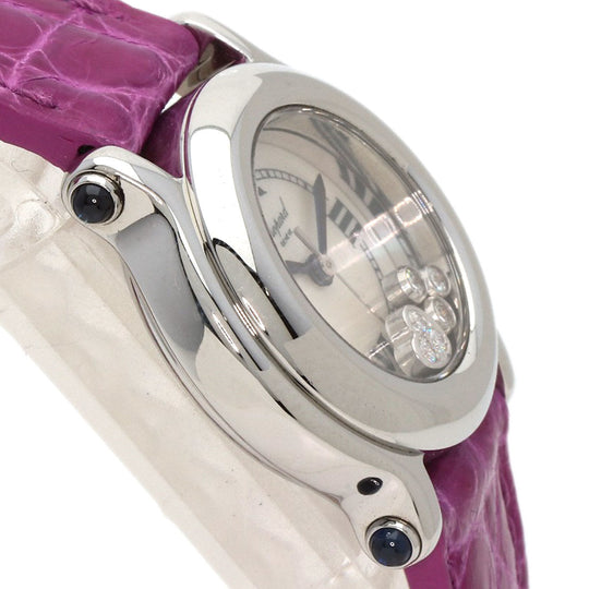 Chopard Watches Quartz 27/8245-23 Stainless Steel, Leather Silver Happy sport diamond White shell dial Women Used Authentic