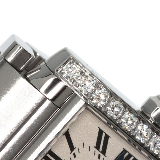 CARTIER Watches Quartz W4TA0008 Stainless Steel, Stainless Steel, Diamond Silver Tank Francaise SM Diamond Silver dial Women Used Authentic