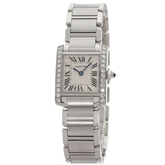 CARTIER Watches Quartz W4TA0008 Stainless Steel, Stainless Steel, Diamond Silver Tank Francaise SM Diamond Silver dial Women Used Authentic
