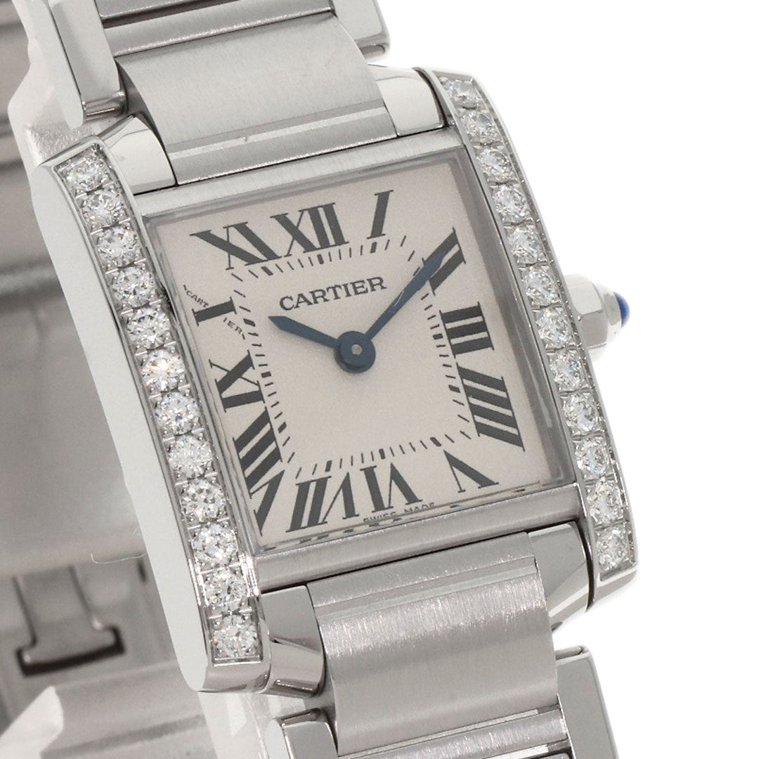 CARTIER Watches Quartz W4TA0008 Stainless Steel, Stainless Steel, Diamond Silver Tank Francaise SM Diamond Silver dial Women Used Authentic