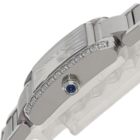 CARTIER Watches Quartz W4TA0008 Stainless Steel, Stainless Steel, Diamond Silver Tank Francaise SM Diamond Silver dial Women Used Authentic