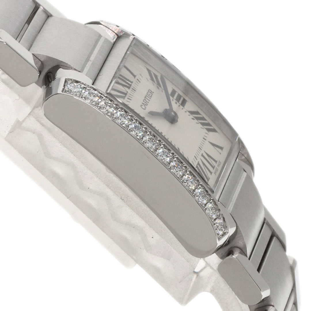 CARTIER Watches Quartz W4TA0008 Stainless Steel, Stainless Steel, Diamond Silver Tank Francaise SM Diamond Silver dial Women Used Authentic