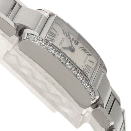 CARTIER Watches Quartz W4TA0008 Stainless Steel, Stainless Steel, Diamond Silver Tank Francaise SM Diamond Silver dial Women Used Authentic