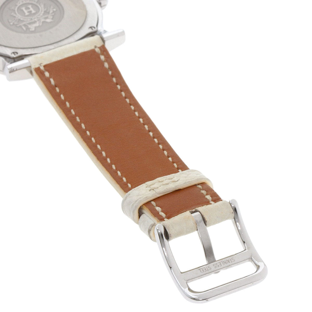 HERMES Watches Quartz HR1.510 Stainless Steel, Leather Silver H watch Rondo white dial Women Used Authentic