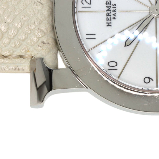 HERMES Watches Quartz HR1.510 Stainless Steel, Leather Silver H watch Rondo white dial Women Used Authentic