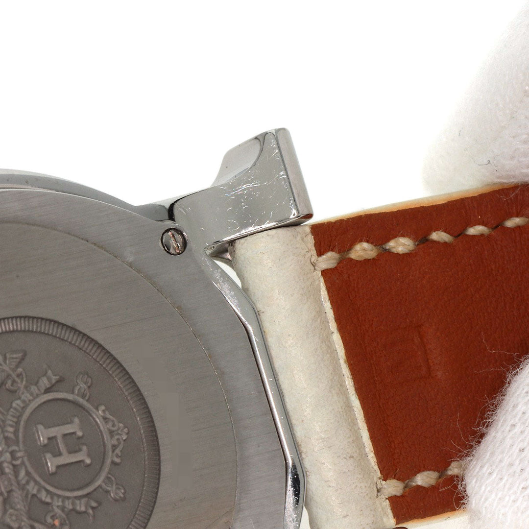 HERMES Watches Quartz HR1.510 Stainless Steel, Leather Silver H watch Rondo white dial Women Used Authentic
