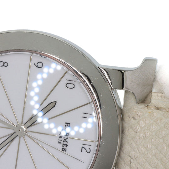 HERMES Watches Quartz HR1.510 Stainless Steel, Leather Silver H watch Rondo white dial Women Used Authentic