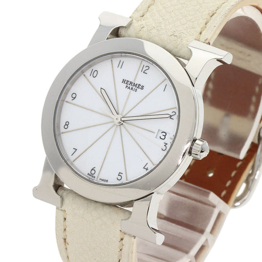 HERMES Watches Quartz HR1.510 Stainless Steel, Leather Silver H watch Rondo white dial Women Used Authentic