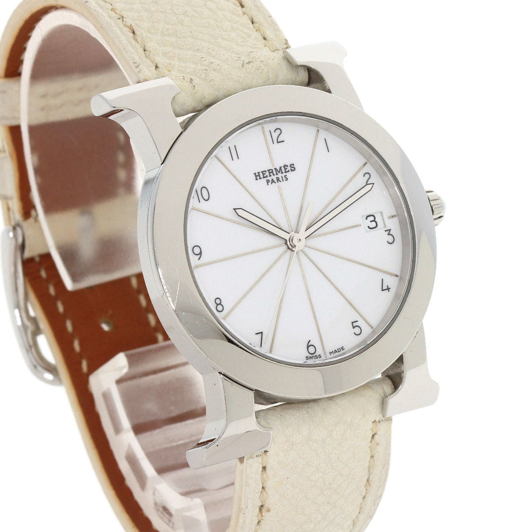 HERMES Watches Quartz HR1.510 Stainless Steel, Leather Silver H watch Rondo white dial Women Used Authentic