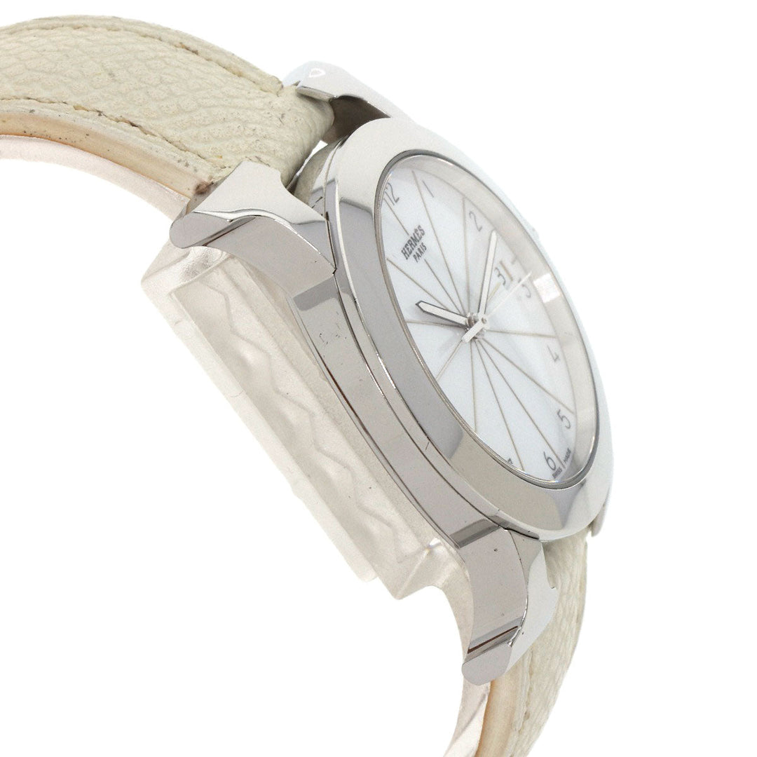 HERMES Watches Quartz HR1.510 Stainless Steel, Leather Silver H watch Rondo white dial Women Used Authentic