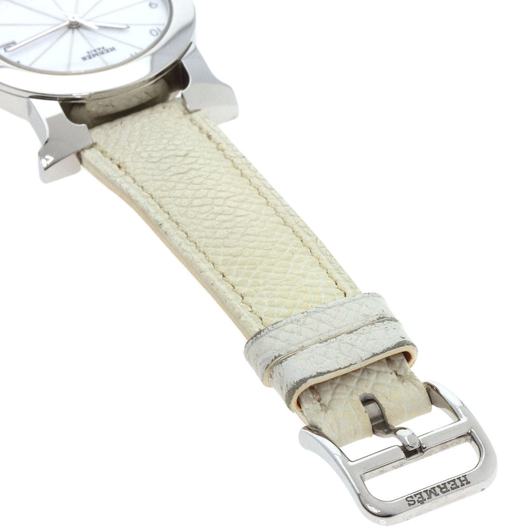 HERMES Watches Quartz HR1.510 Stainless Steel, Leather Silver H watch Rondo white dial Women Used Authentic