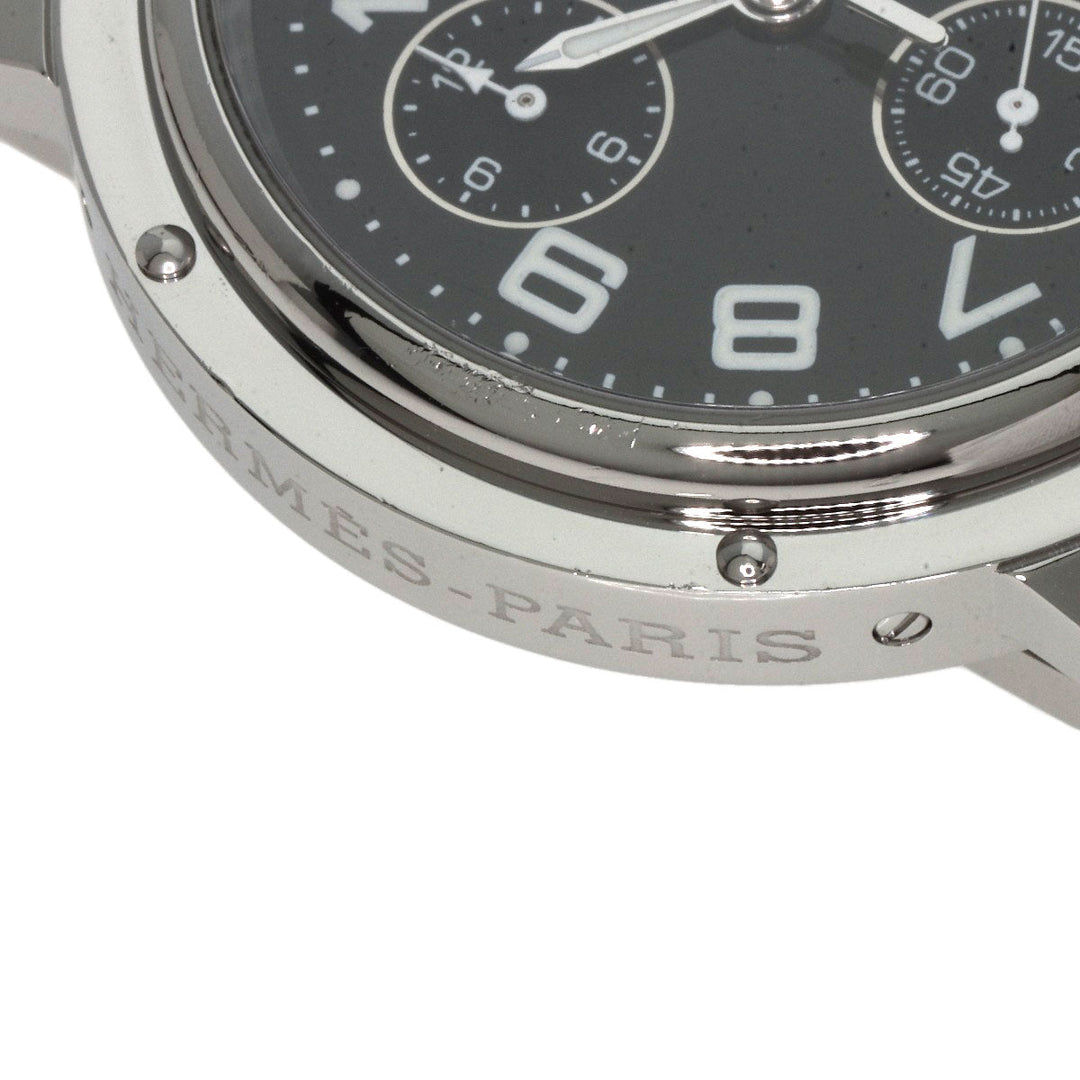 HERMES Watches Quartz CL1.910 Stainless Steel , Stainless Steel Silver Clipper Chronograph black dial mens Used Authentic