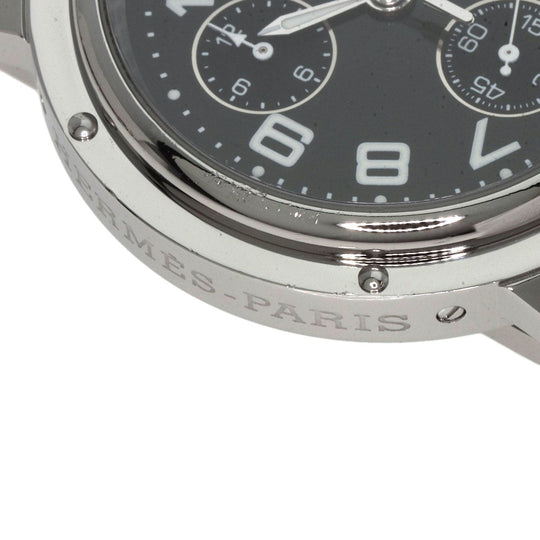 HERMES Watches Quartz CL1.910 Stainless Steel , Stainless Steel Silver Clipper Chronograph black dial mens Used Authentic