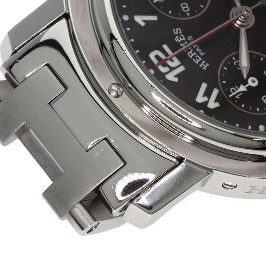 HERMES Watches Quartz CL1.910 Stainless Steel , Stainless Steel Silver Clipper Chronograph black dial mens Used Authentic
