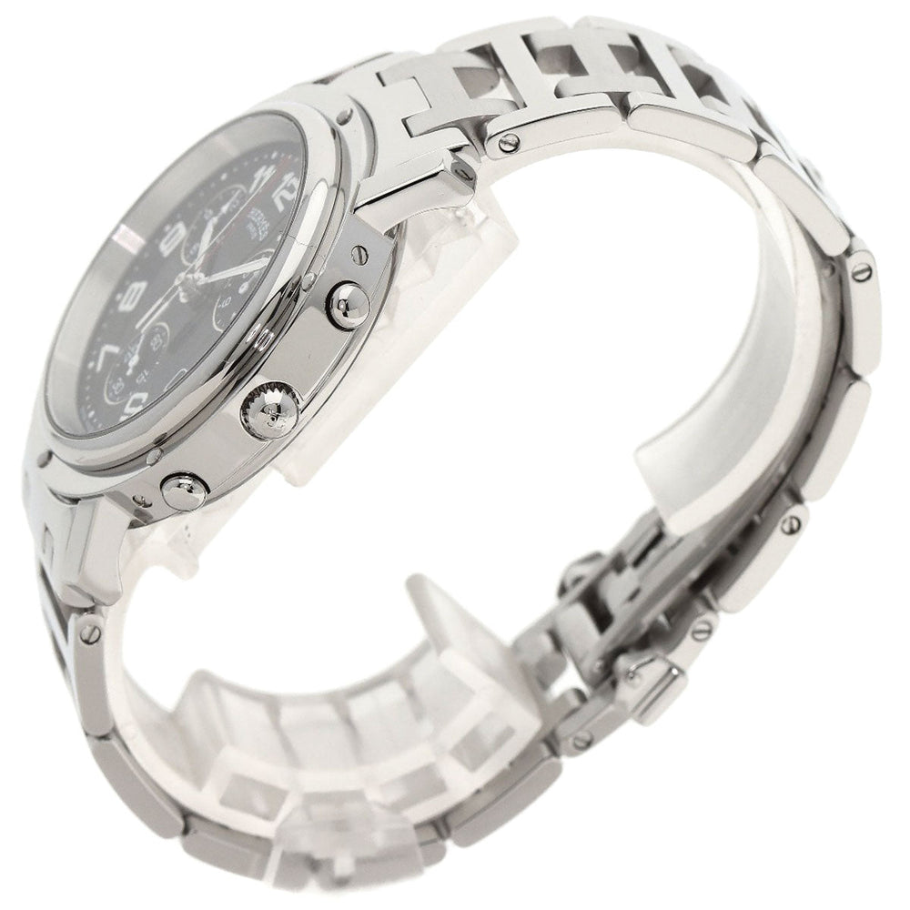 HERMES Watches Quartz CL1.910 Stainless Steel , Stainless Steel Silver Clipper Chronograph black dial mens Used Authentic