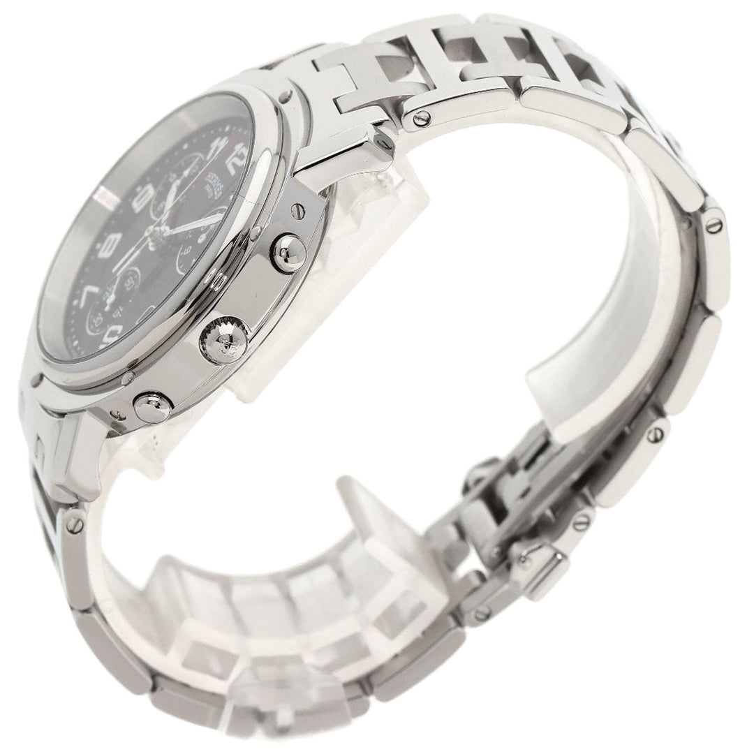 HERMES Watches Quartz CL1.910 Stainless Steel , Stainless Steel Silver Clipper Chronograph black dial mens Used Authentic
