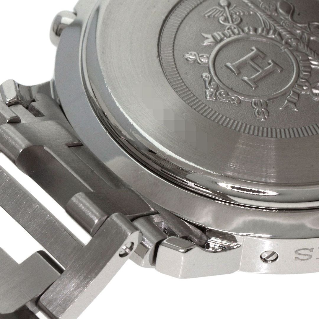 HERMES Watches Quartz CL1.910 Stainless Steel , Stainless Steel Silver Clipper Chronograph black dial mens Used Authentic