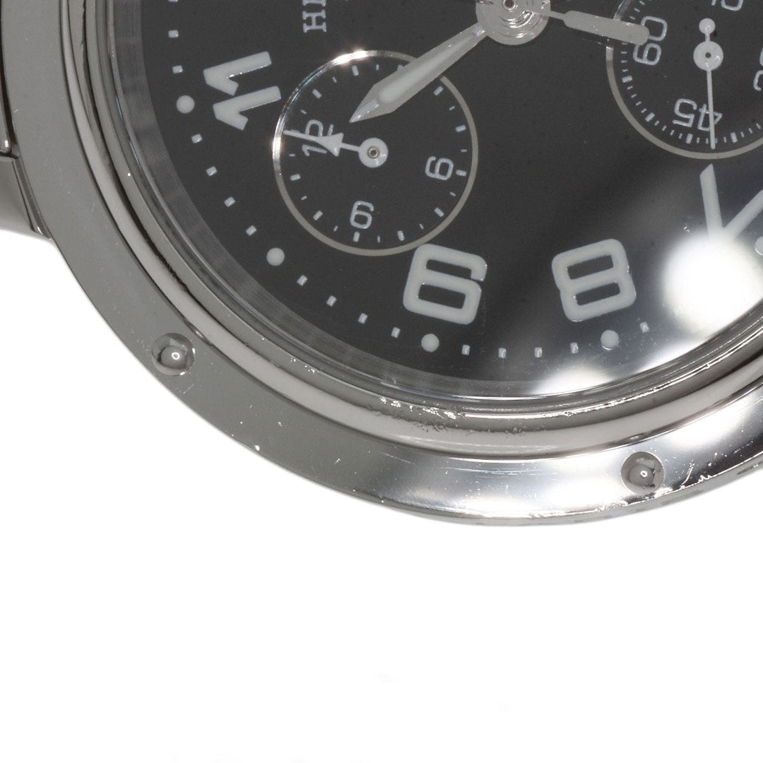 HERMES Watches Quartz CL1.910 Stainless Steel , Stainless Steel Silver Clipper Chronograph black dial mens Used Authentic