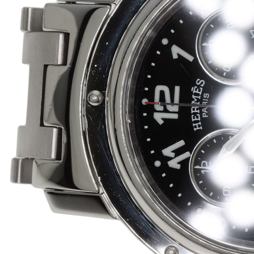 HERMES Watches Quartz CL1.910 Stainless Steel , Stainless Steel Silver Clipper Chronograph black dial mens Used Authentic
