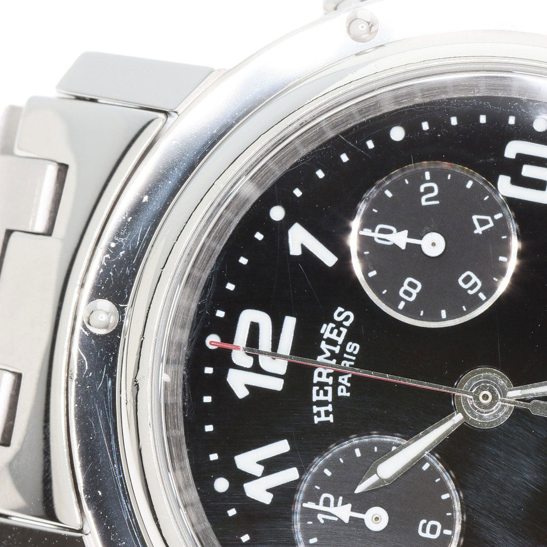 HERMES Watches Quartz CL1.910 Stainless Steel , Stainless Steel Silver Clipper Chronograph black dial mens Used Authentic