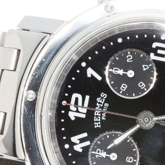 HERMES Watches Quartz CL1.910 Stainless Steel , Stainless Steel Silver Clipper Chronograph black dial mens Used Authentic