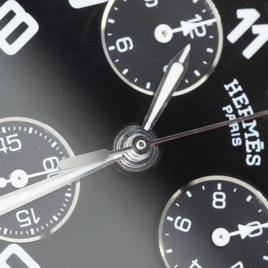 HERMES Watches Quartz CL1.910 Stainless Steel , Stainless Steel Silver Clipper Chronograph black dial mens Used Authentic