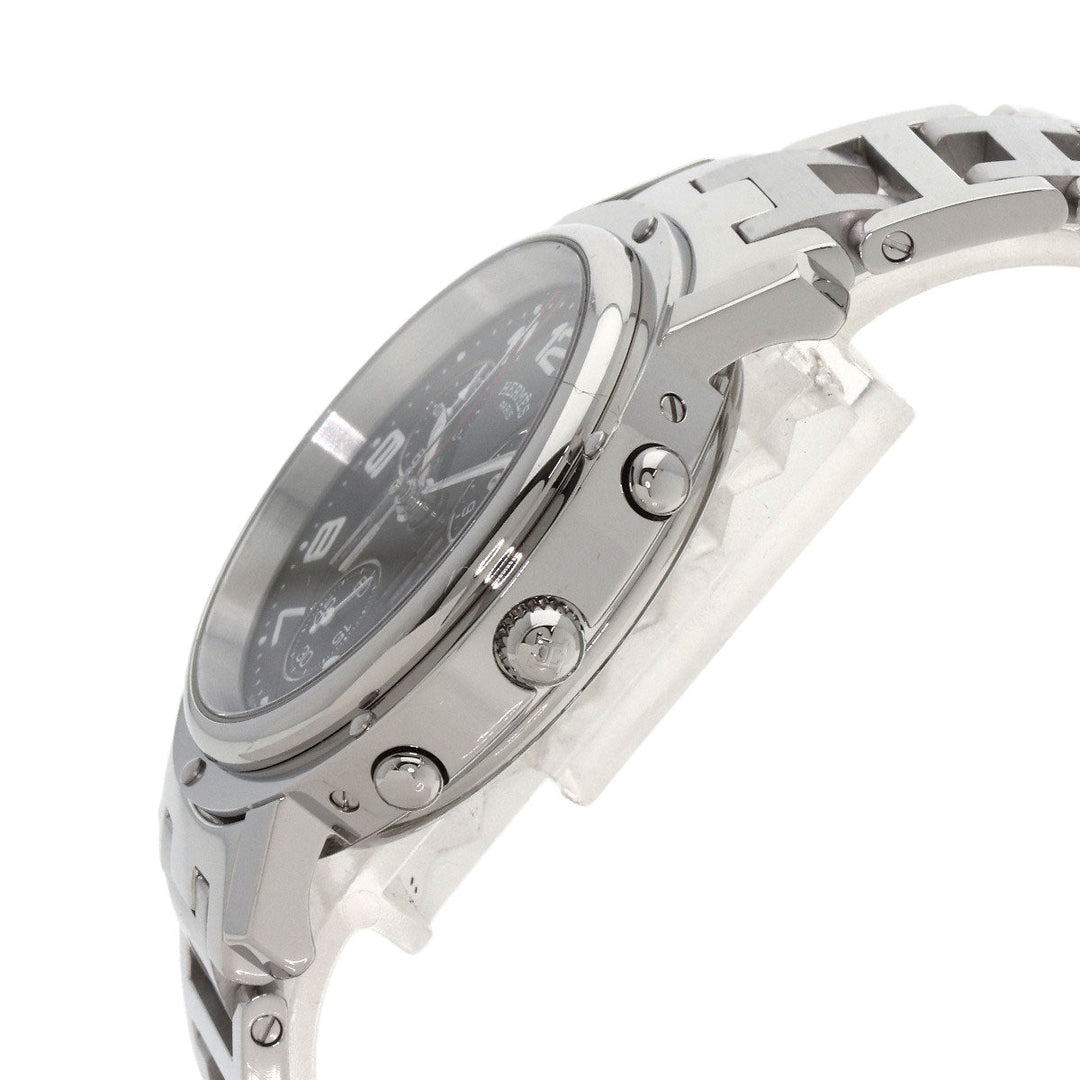 HERMES Watches Quartz CL1.910 Stainless Steel , Stainless Steel Silver Clipper Chronograph black dial mens Used Authentic