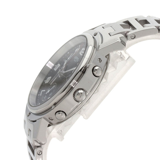 HERMES Watches Quartz CL1.910 Stainless Steel , Stainless Steel Silver Clipper Chronograph black dial mens Used Authentic