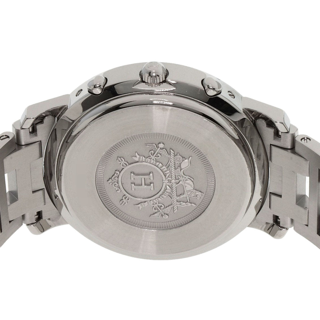 HERMES Watches Quartz CL1.910 Stainless Steel , Stainless Steel Silver Clipper Chronograph black dial mens Used Authentic