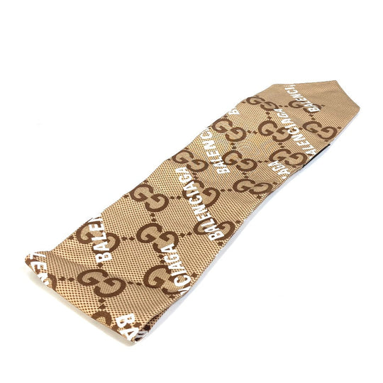 GUCCI scarf 676777 silk Brown Maxi GG neck bow The Hacker Project Neck Bow Women Secondhand Authentic