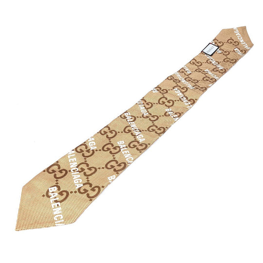 GUCCI scarf 676777 silk Brown Maxi GG neck bow The Hacker Project Neck Bow Women Secondhand Authentic